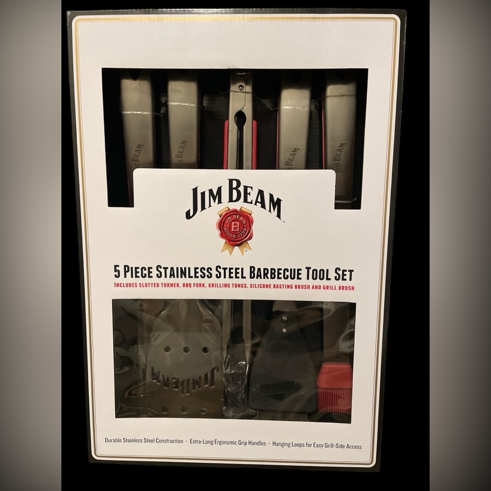 NIB Jim Beam 5 piece Stainless Steel Barbecue Tool Set